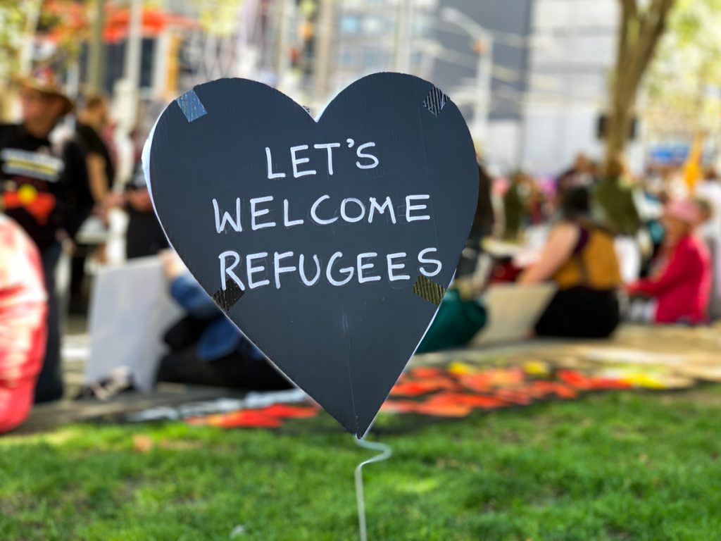 Let's Welcome Refugees sign